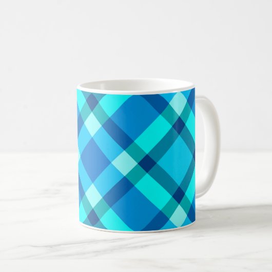 Mug Grand Plaid Moderne, Bleu Cobalt, Aqua & Turquoise (Devant droit)