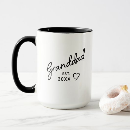 Mug Granddad Black and White Minimalist Est Year (Avec donut)