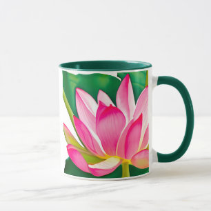 Mug Grande Lit d'eau rose avec Feuilles vert émeraude