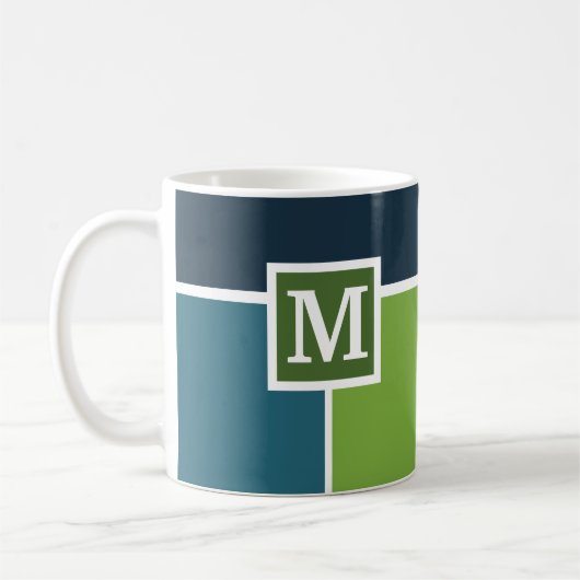 Mug Grandes bandes en bleu et vert avec Monogrammes (Gauche)