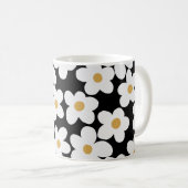 Mug Grandes Fleurs Blances Blances Retro Design Noir (Devant droit)