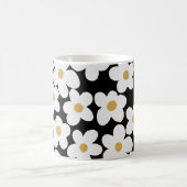 Mug Grandes Fleurs Blances Blances Retro Design Noir (Centre)