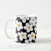 Mug Grandes Fleurs Blances Blances Retro Design Noir (Gauche)
