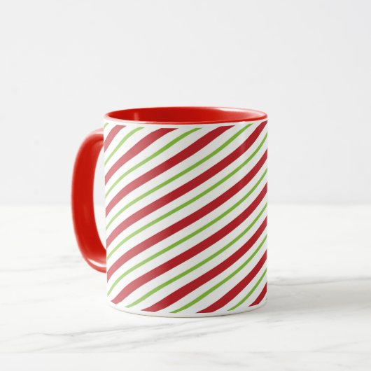 Mug Grandes vacances diagonales rouges et vertes (Devant gauche)