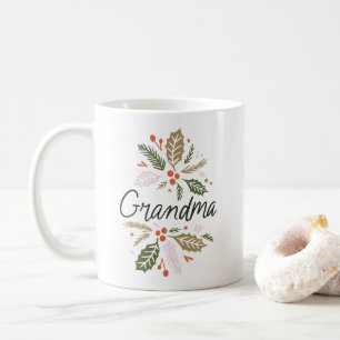 Mug Grandma brillante Holly Noël noir Script