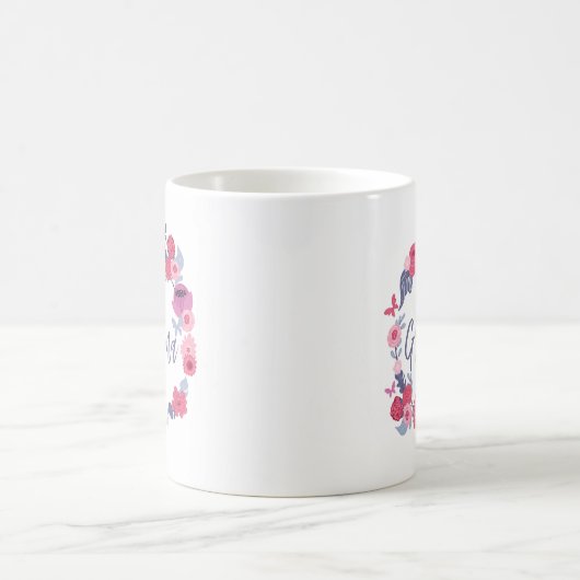 Mug Grandma Brush Script Floral Papillon rose Wreath (Centre)