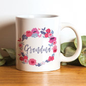 Mug Grandma Brush Script Floral Papillon rose Wreath
