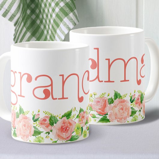 Mug Grandma Coral rose Aquarelle Roses floraux