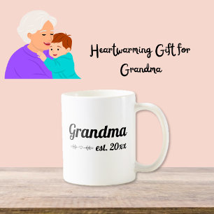 Mug Grandma de script Lettré à la main Année établie