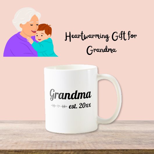 Mug Grandma de script Lettré à la main Année établie
