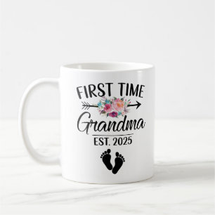 Mug Grandma Fleur Grandma Est 2025 pour la première fo