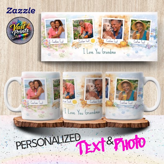 Mug Grandma Floral Custom Photo Collage Watercolor