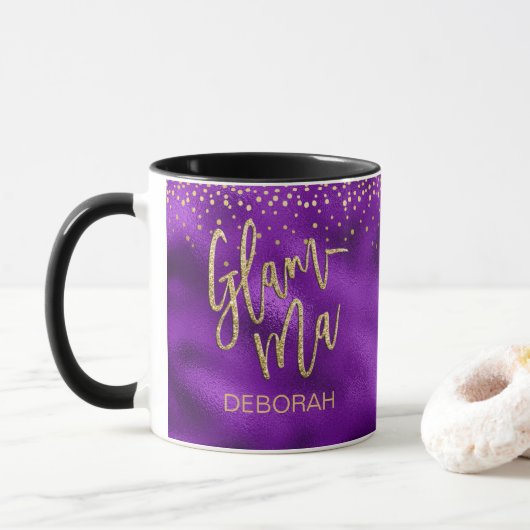 Mug Grandma Glamma Purple Foil Nom du point d'or (Avec donut)