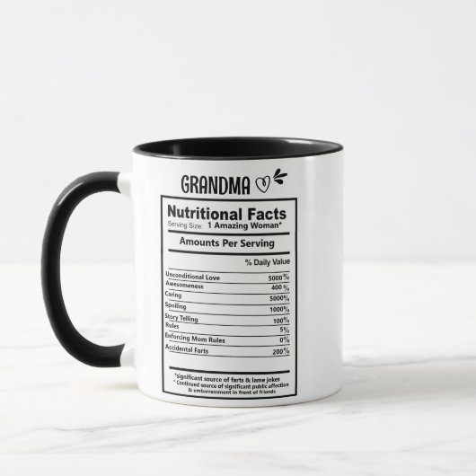 Mug Grandma Nutritive Facts Mug, Grand-mère Cadeau (Gauche)