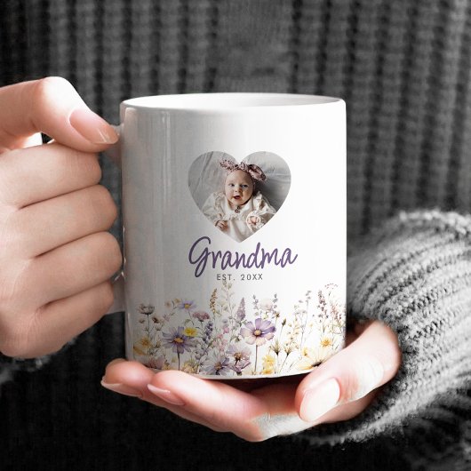 Mug Grandma Purple Aquarelle Fleurs sauvages et cadeau