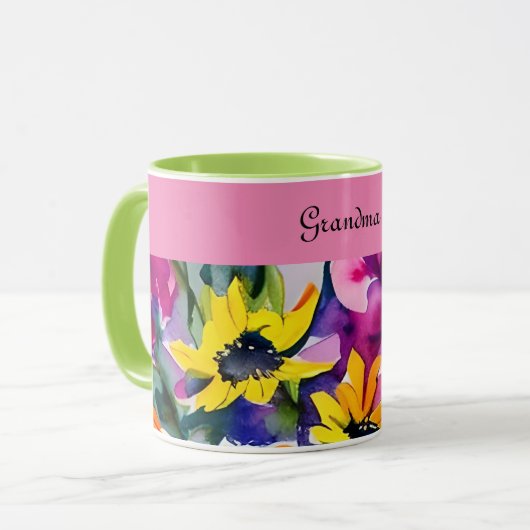 Mug Grandma spéciale aquarelle florale (Devant gauche)