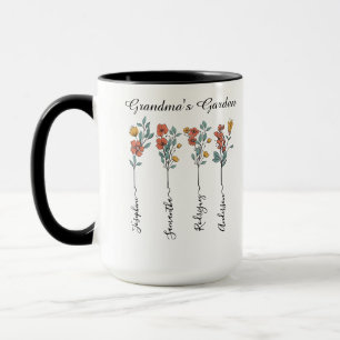 Mug Grandma's Garden Custom 4 Noms Floral pour Maman