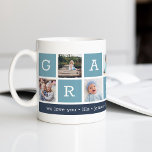 Mug Grandpa Photo Collage & Grandchildren Noms<br><div class="desc">Créez un doux souvenir pour un grand-père bien-aimé cette Fête des pères ou la fête des grands-parents. Ce design simple comprend sept de vos photos préférées de carré ou Instagram, disposées dans un montage avec des carrés alternatifs en bleu clair, avec l'inscription "Grand-père". Personnalisez avec les photos préférées de ses...</div>