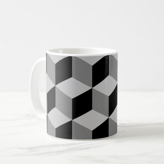 Mug Grands noir et gris de motif de cube (Devant gauche)