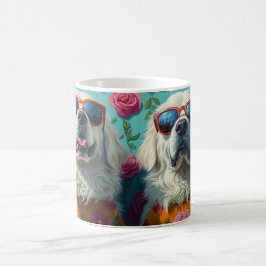 Mug Grands Pyrénées avec coeur Roses Saint-Valentin (Centre)