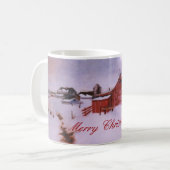 Mug Grange rouge et ferme dans la neige d'hiver (Devant gauche)