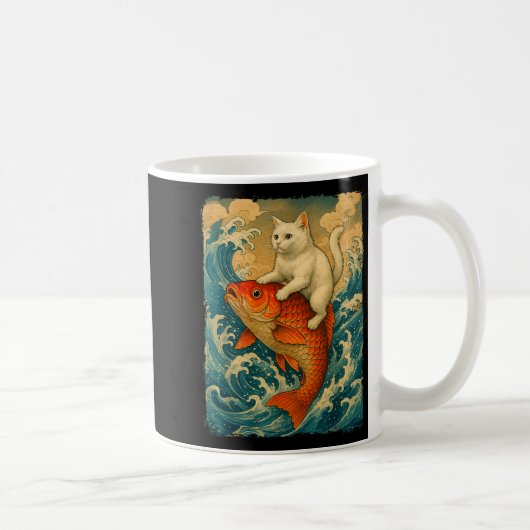 Mug Graphic Tee Men Women Funny Cat Koi Japanese Art W (Droite)