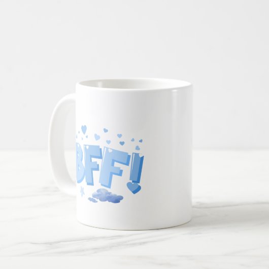 Mug Graphique BFF bleu avec Coeurs et Nuage (Devant gauche)