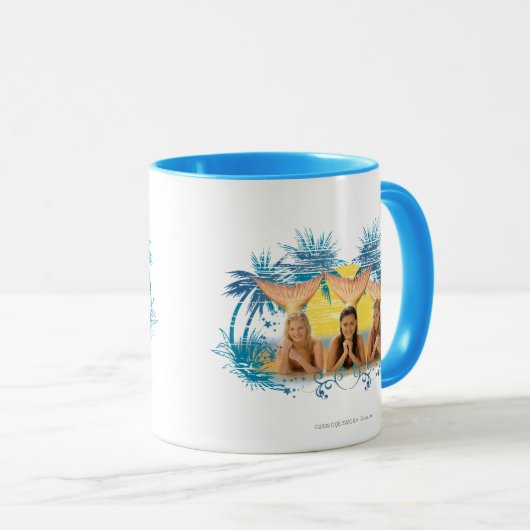 Mug Graphique bleu de palmier de groupe (Devant droit)