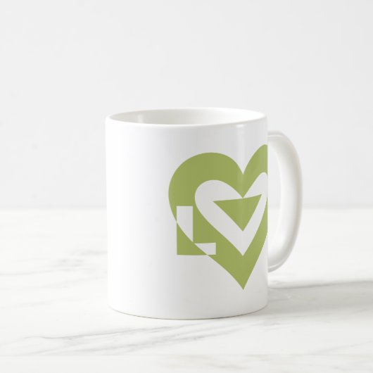 Mug Graphique d'amour cool, Vert Sage (Devant droit)