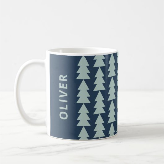 Mug Graphique d'arbre de Noël bleu géométrique moderne (Gauche)