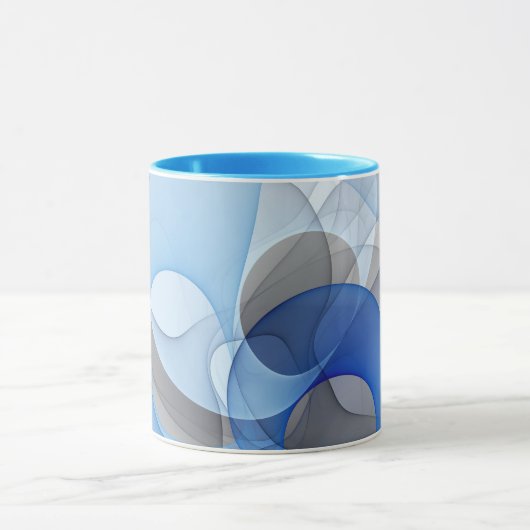 Mug Graphique d'art fractal gris bleu Abstrait moderne (Centre)