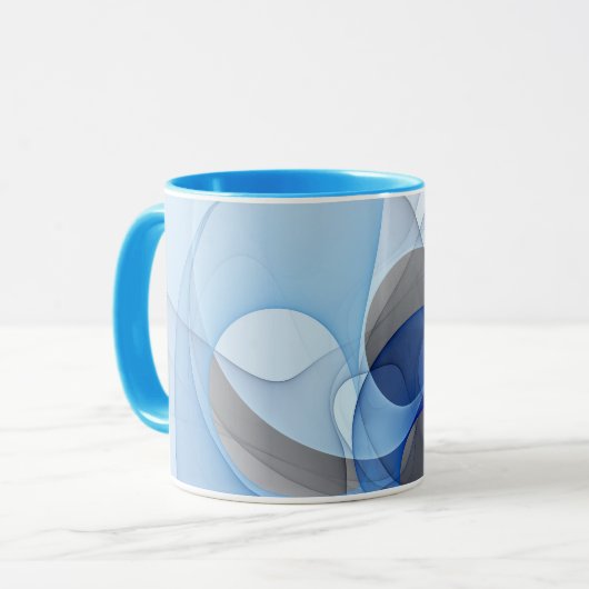 Mug Graphique d'art fractal gris bleu Abstrait moderne (Devant gauche)