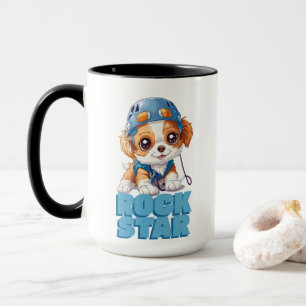 MUG GRAPHIQUE DU CHIEN MORT AVEC LE TEXTE ROCK STAR