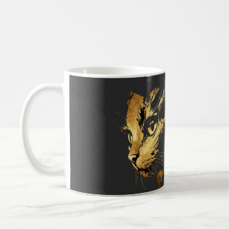 Mug Graphique Élégant Chat Noir et Or Texturé