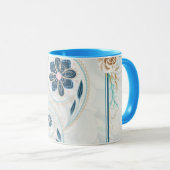 Mug Graphique floral bleu et Turquoise, "Revitalisant  (Devant droit)