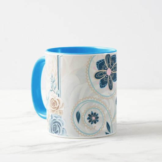 Mug Graphique floral bleu et Turquoise, "Revitalisant  (Devant gauche)
