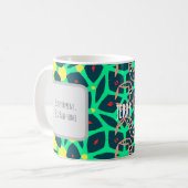 Mug Graphique Turquoise Jaune, Pêche, Bleu, Motif vert (Devant gauche)