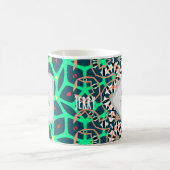 Mug Graphique Turquoise Jaune, Pêche, Bleu, Motif vert (Centre)