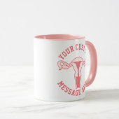 Mug Graphique Uterus + Bouton Texte Personnalisé (Devant droit)