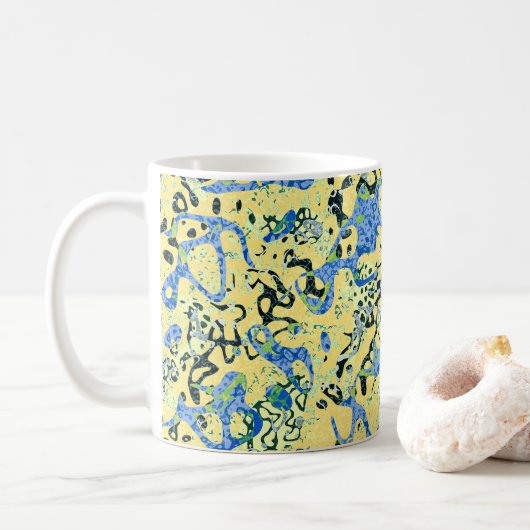 Mug Graphisme bleu jaune noir pointé Abstraction (Avec donut)