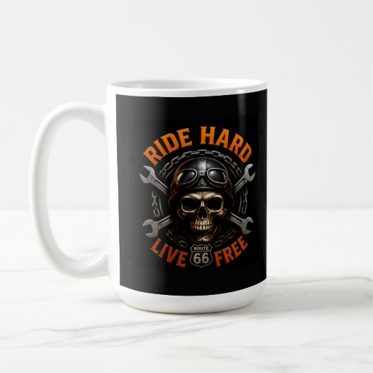 Mug ☠️ Graphisme de crâne de la route 66 pour motards (Gauche)