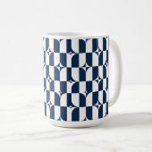 Mug Gras Bleu et blanc Mid-Century moderne géométrique (Devant droit)