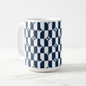 Mug Gras Bleu et blanc Mid-Century moderne géométrique (Devant gauche)