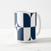 Mug Gras Bleu et blanc Mid-Century moderne géométrique (Devant droit)