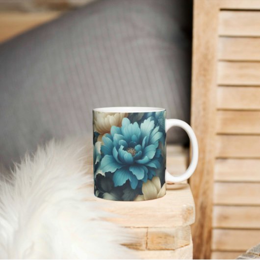 Mug Gras en bleu et florale de crème délicate
