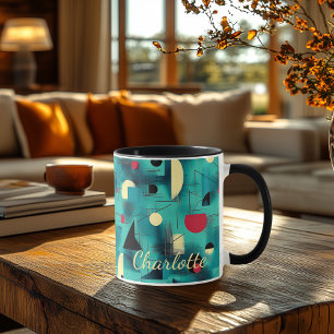 Mug Gras géométrique Abstrait - Personnalisé Turquoise