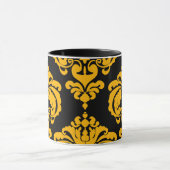 Mug Gras Jaune & Noir Élégant Chic Damask Motif (Centre)
