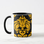 Mug Gras Jaune & Noir Élégant Chic Damask Motif (Gauche)