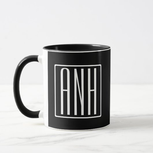 Mug Gras moderne 3 initiales Monogramme | Blanc sur no (Gauche)