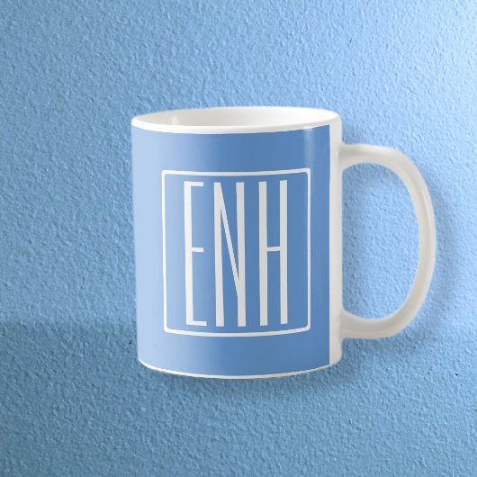 Mug Gras moderne 3 initiales Monogramme | Bleu doux